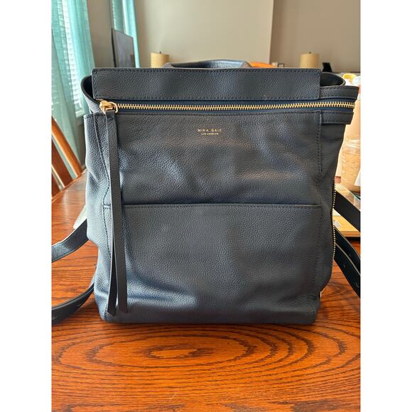 Mina Baie Handbags - Mina Baie Harper Midi Backpack Navy Blue Gold Diaper Bag